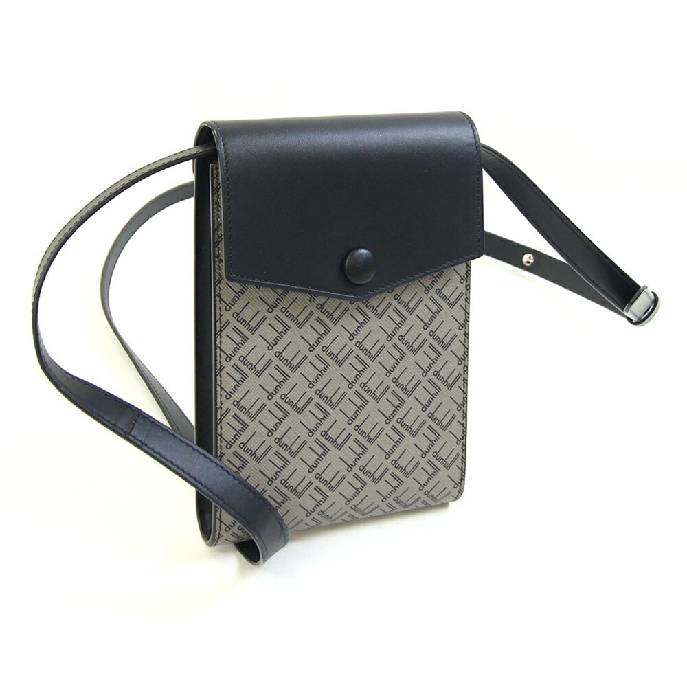 Dunhill Shoulder Bag, Gray/Black Leather Crossbody Pouch, Smartphone Bag for Men